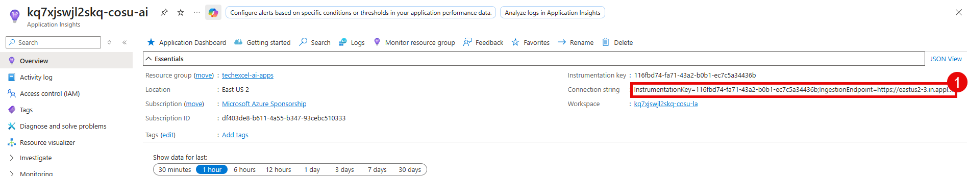 Collect information for Application Insights resource.