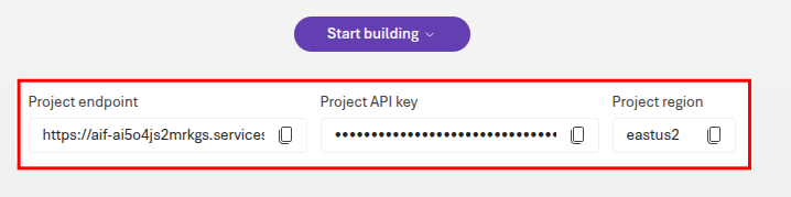 Review the endpoints and keys associated with your Microsoft Foundry project.