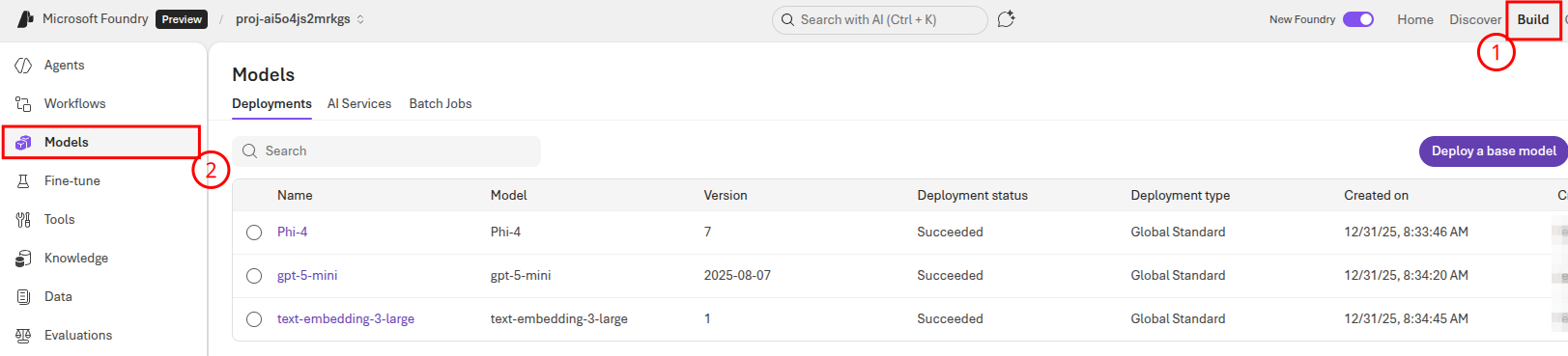 Select each model deployment to collect connection details.