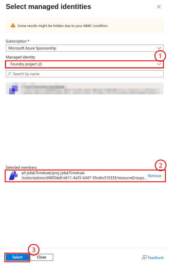 Select the Microsoft Foundry project managed identity.
