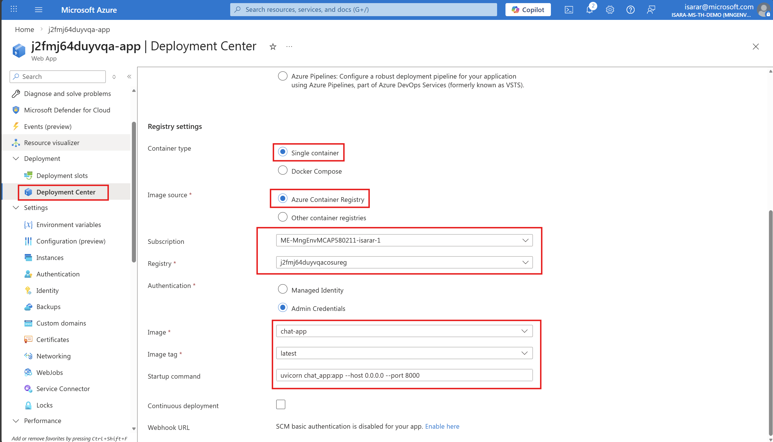 App Service Environment Variables