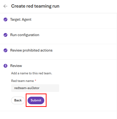 Submit the red team run.