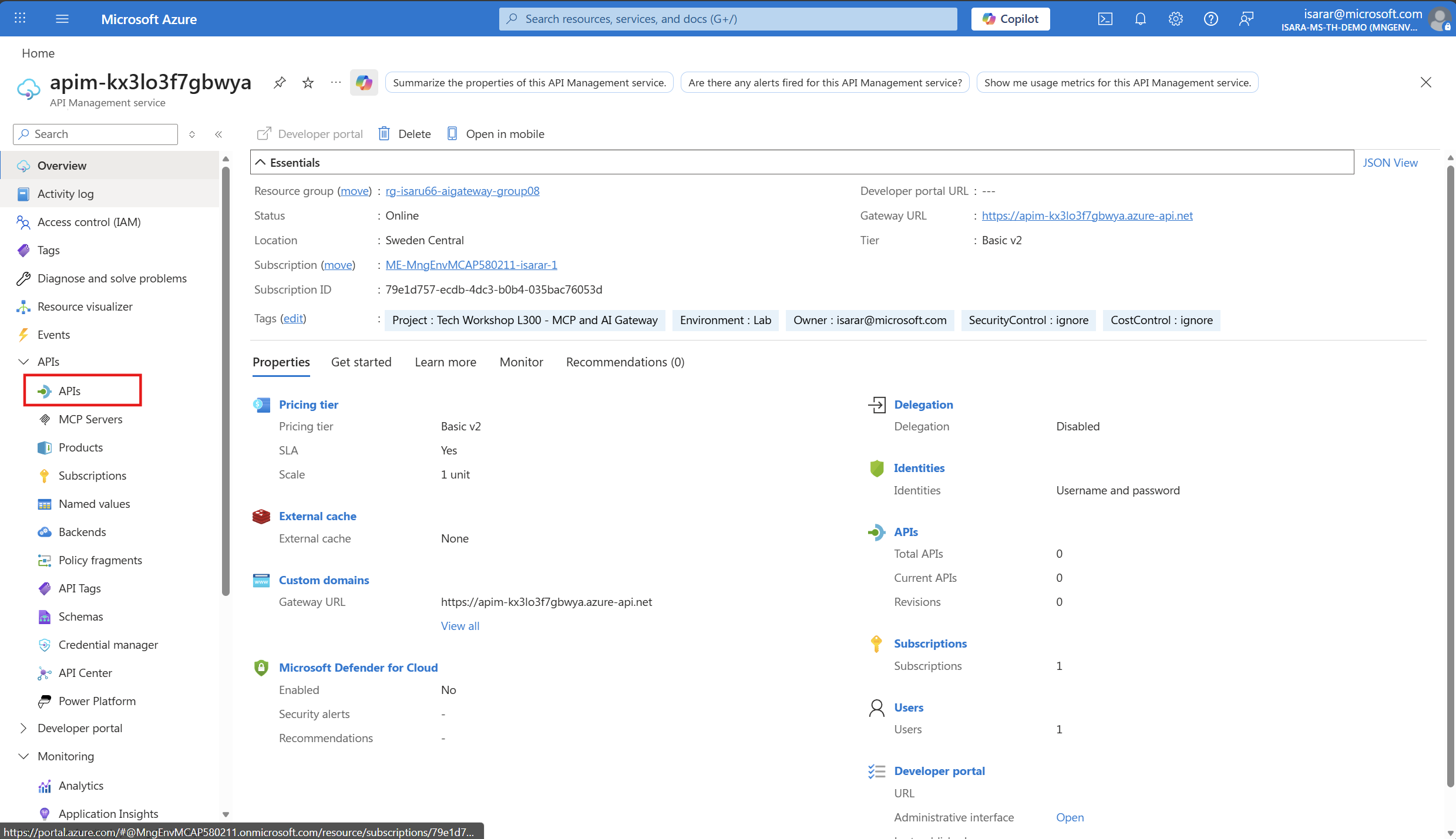 Navigate to APIs in Azure API Management